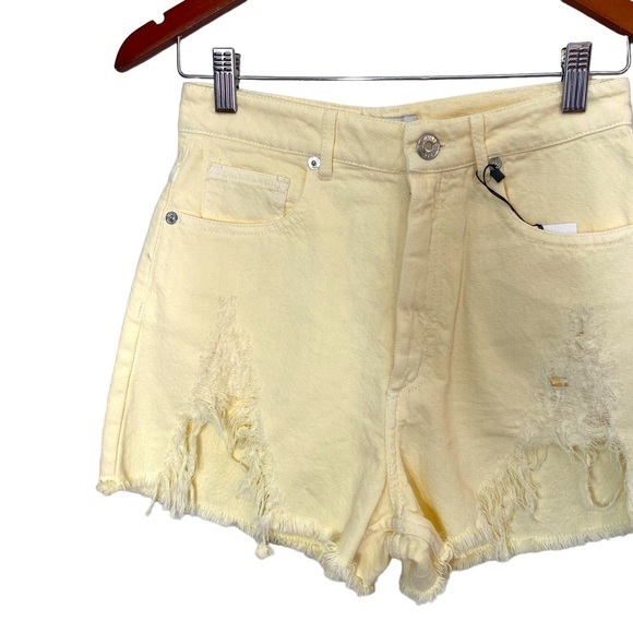 ZARA High Waist Yellow Denim Cut Off Shorts - Picture 9 of 16